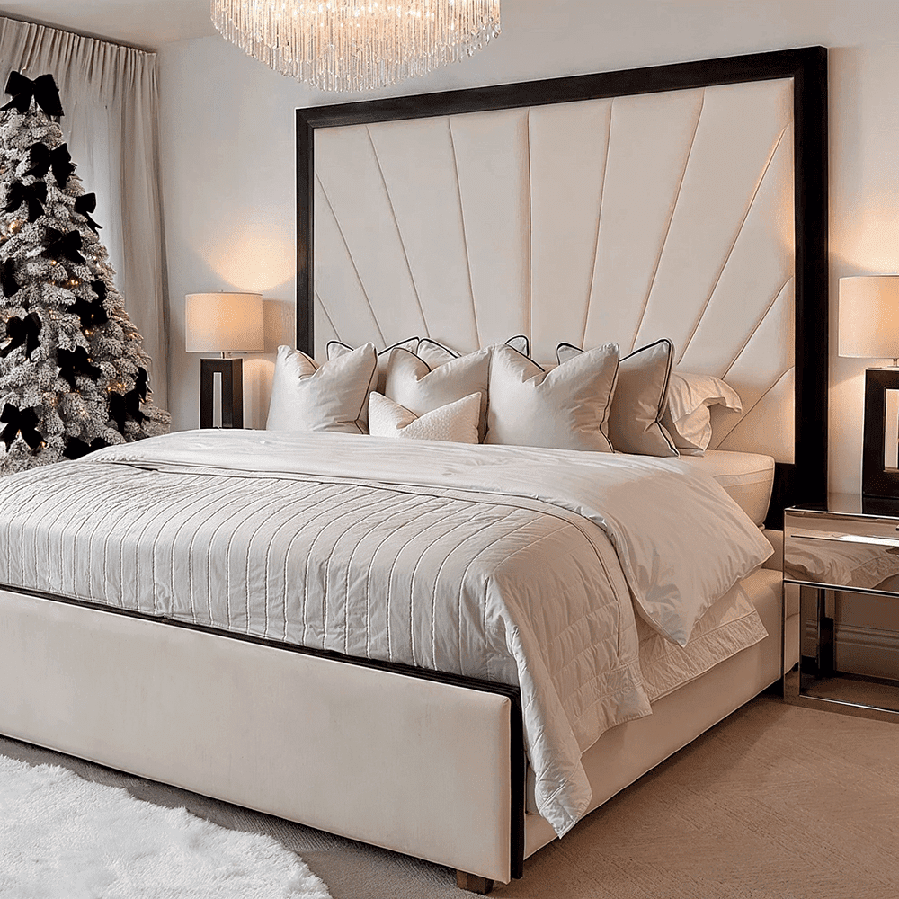 Barcelona Cream & Black Sunburst Ottoman Storage Bed