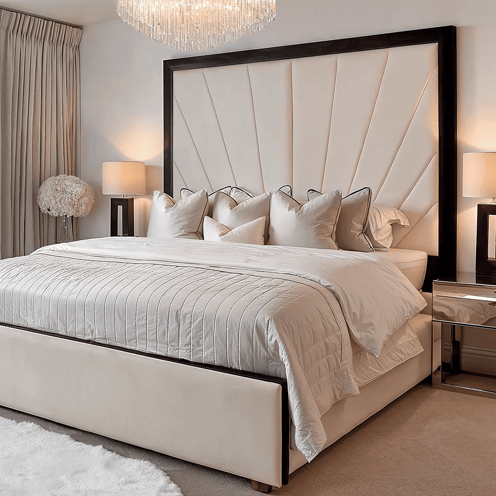 Barcelona Cream & Black Sunburst Ottoman Storage Bed