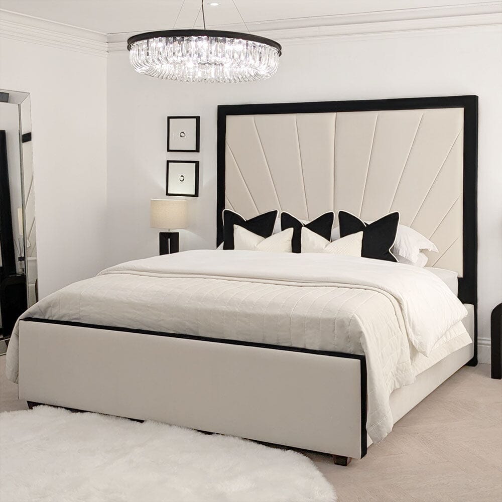 Barcelona Cream & Black Sunburst Ottoman Storage Bed