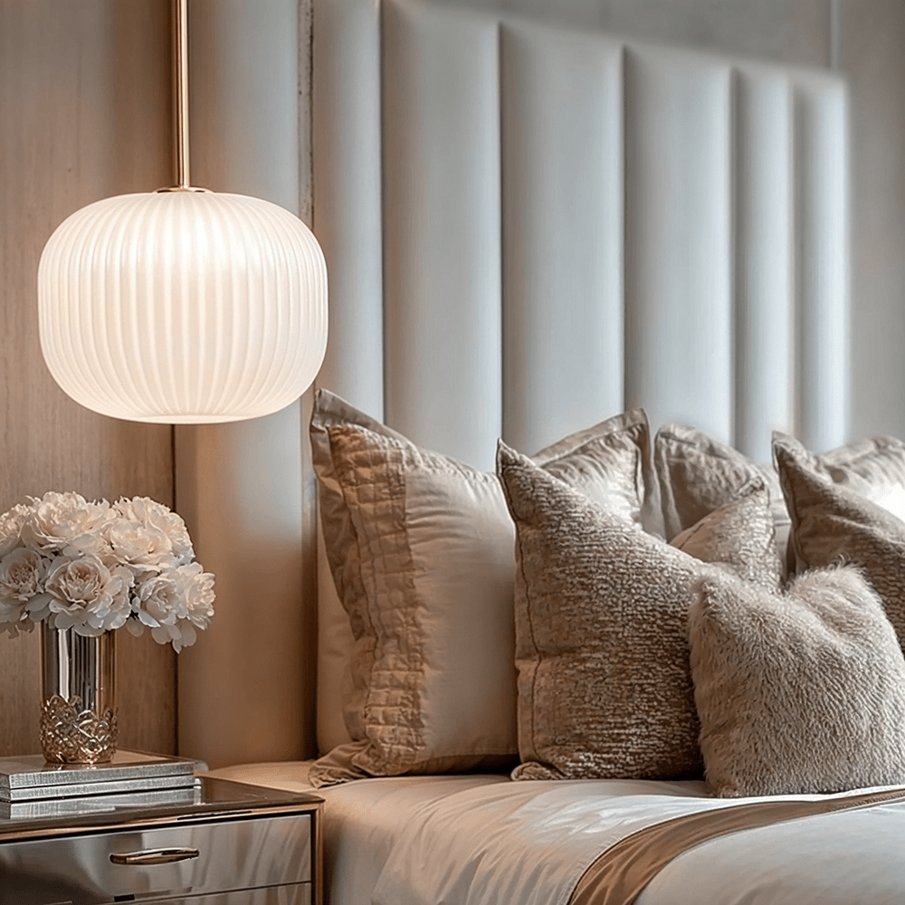 Bellamy White Glass & Gold Ribbed Glass Circular Pendant Ceiling Light Lighting