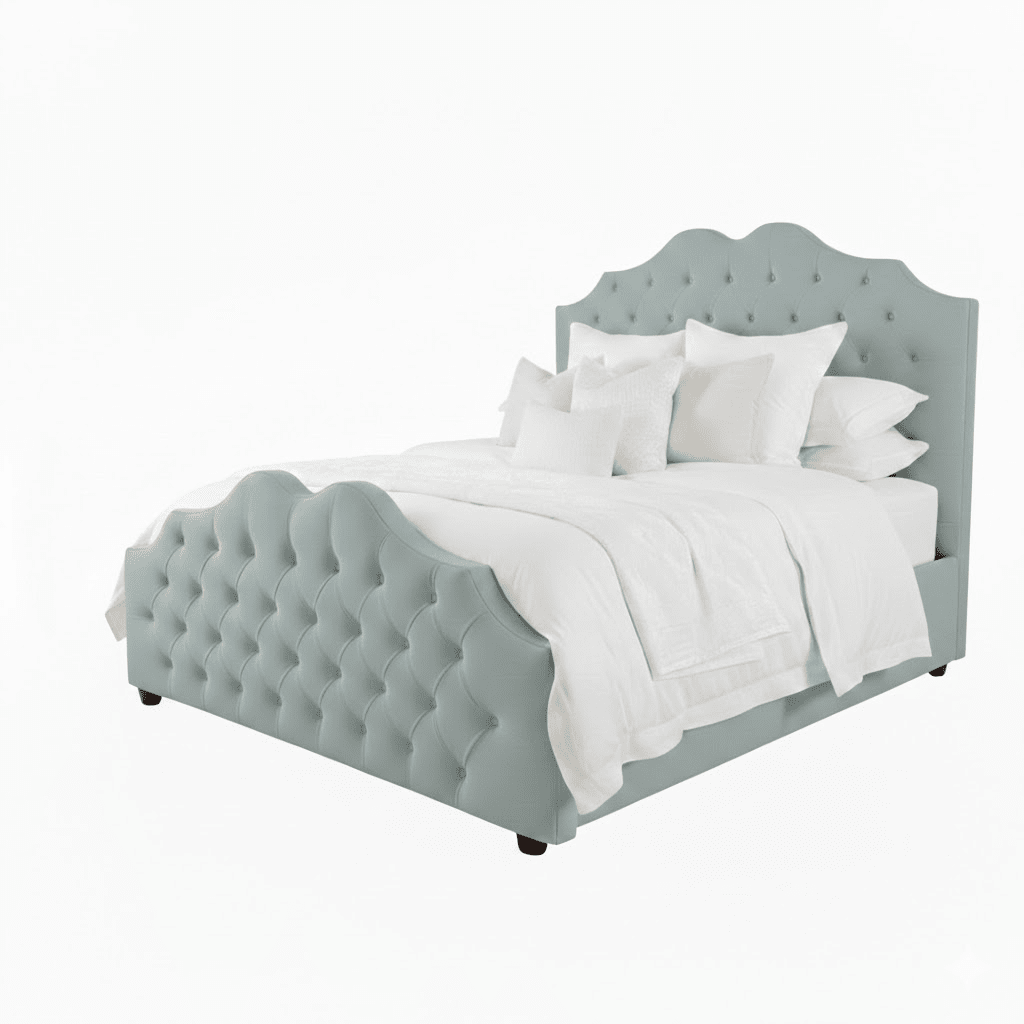Belvoir Blue Velvet Luxury Curved Velvet Bed Beds and Headboards
