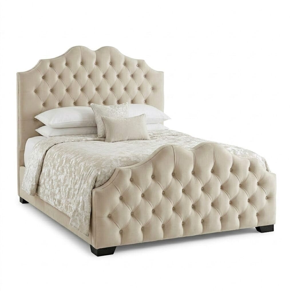 Belvoir Vanilla Luxury Curved Velvet Bed Beds and Headboards