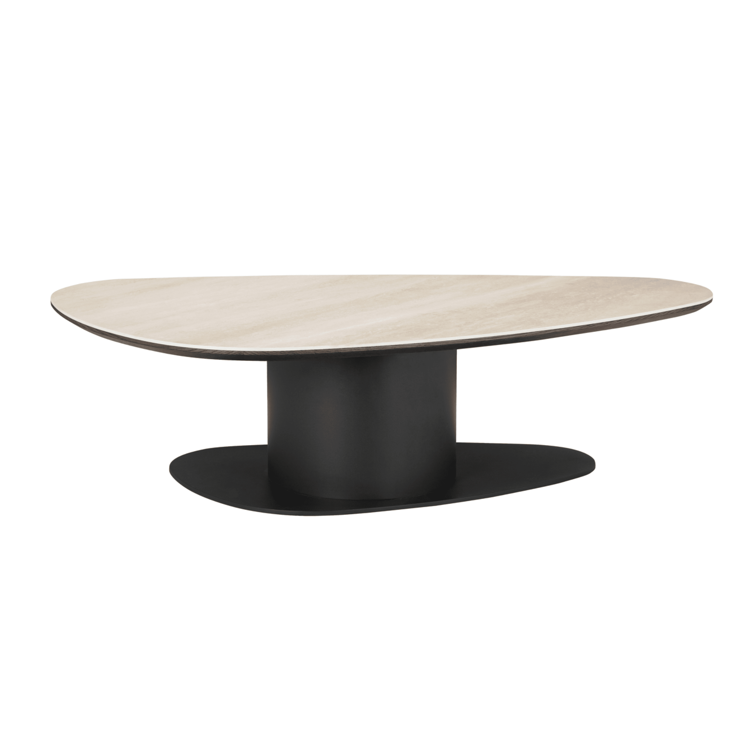 Bordeaux Black Oval Coffee Table with Travertine Top Furniture