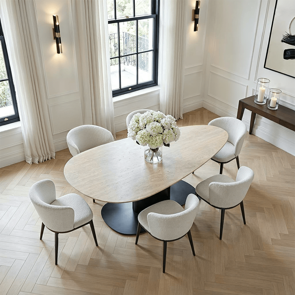 Bordeaux Black Oval Dining Table with Travertine Top Furniture