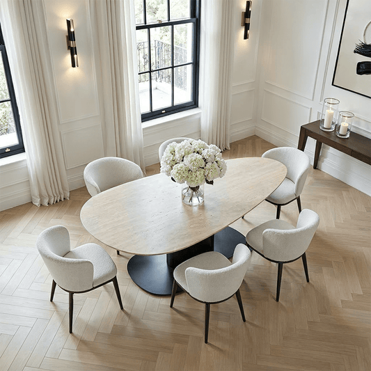 Bordeaux Black Oval Dining Table with Travertine Top Furniture
