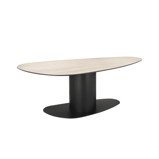 Bordeaux Black Oval Dining Table with Travertine Top Furniture