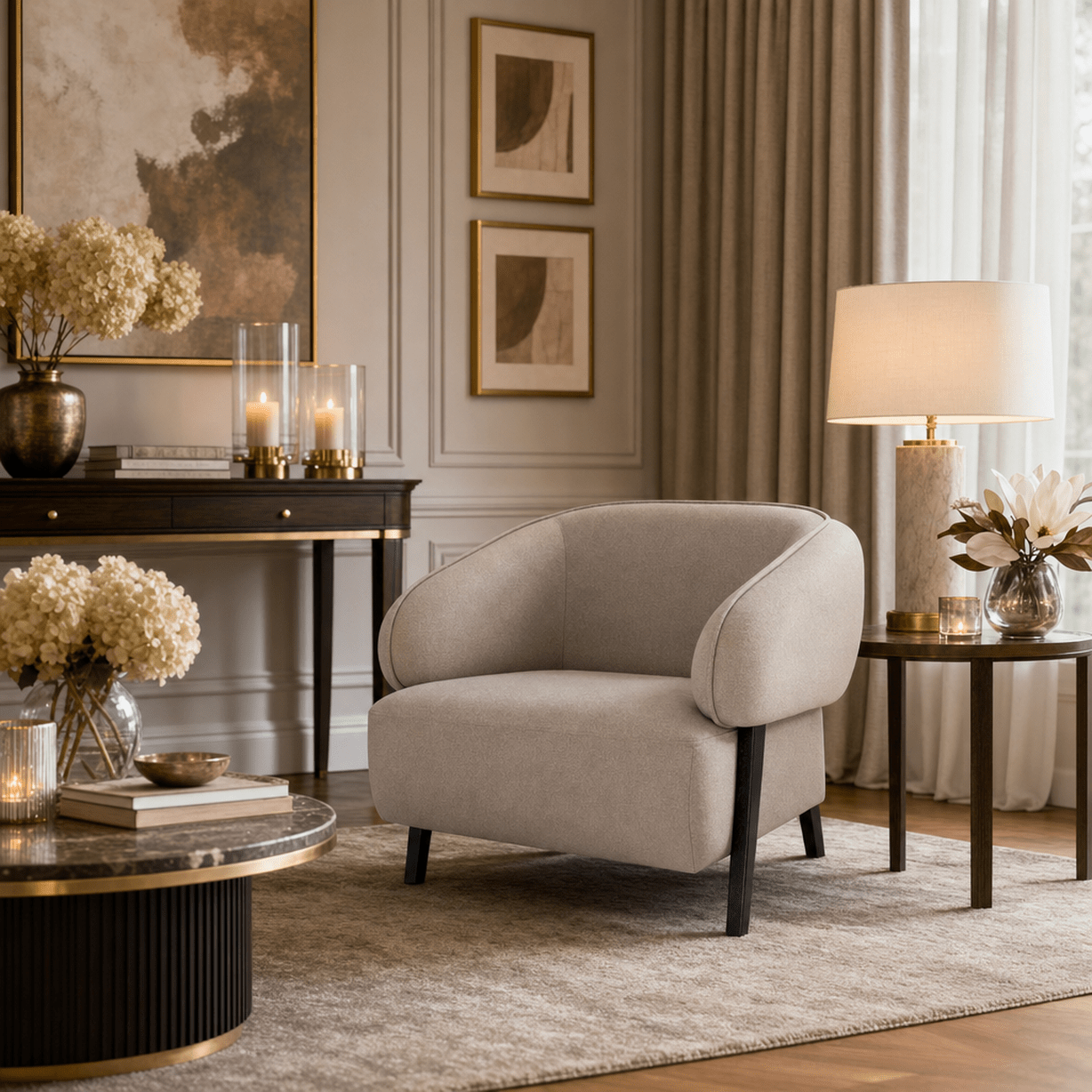 Borne Warm Beige Velvet Accent Chair Furniture