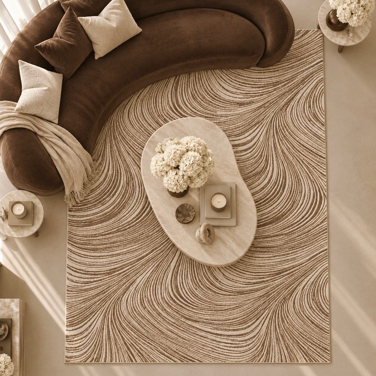 Braun Beige & Brown Swirl Pattern Abstract Rug Textiles