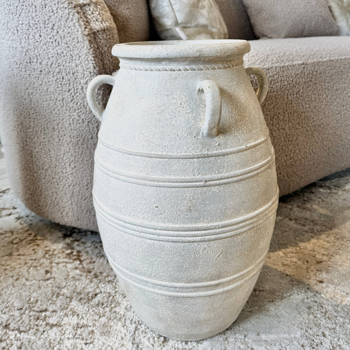 Brianna Large Grey Wash Decorative Vase with Handles Accessories