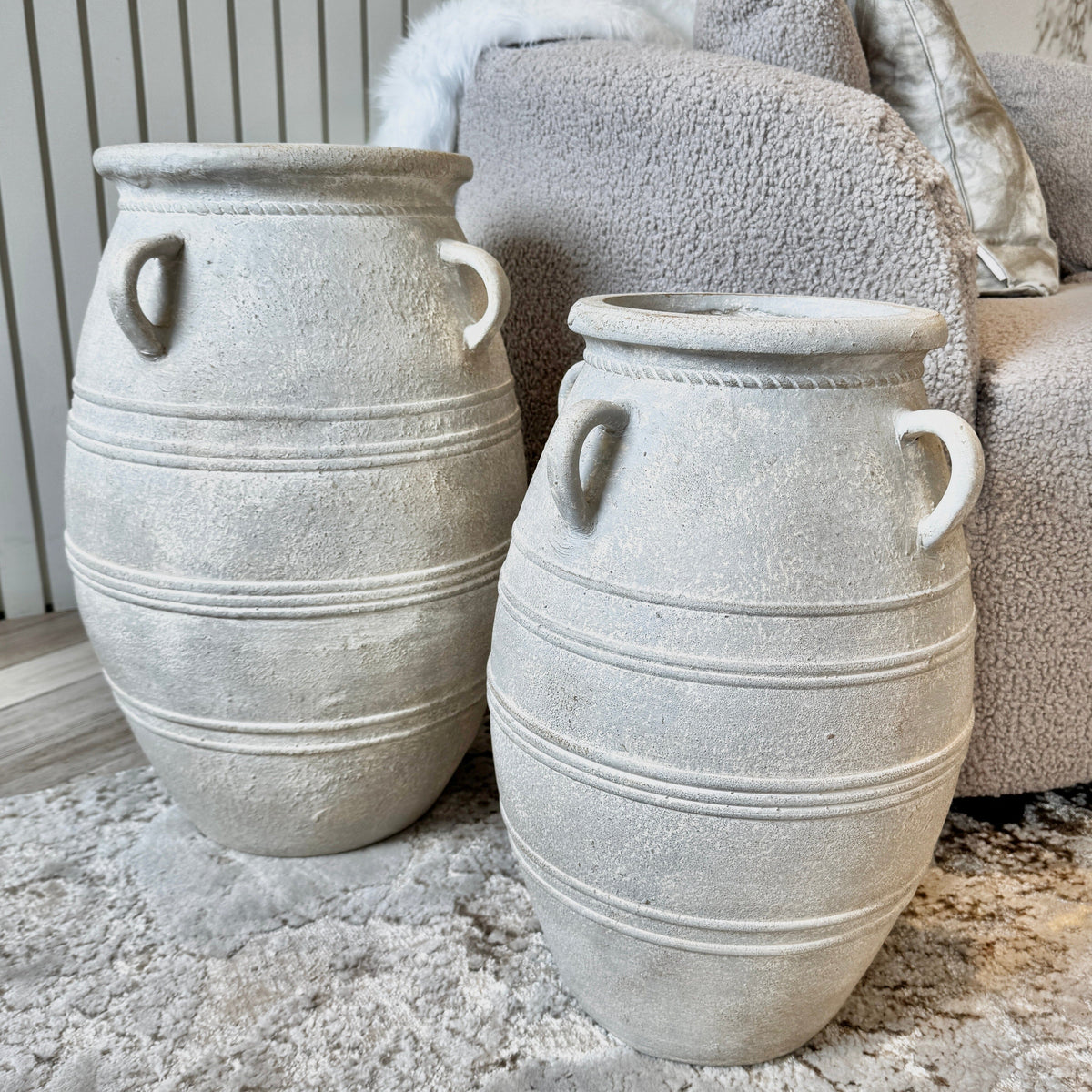 Brianna Large Grey Wash Decorative Vase with Handles Accessories