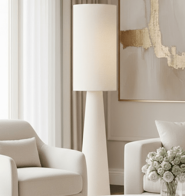 Briony Cream Boucle Fabric Floor Lamp Lighting