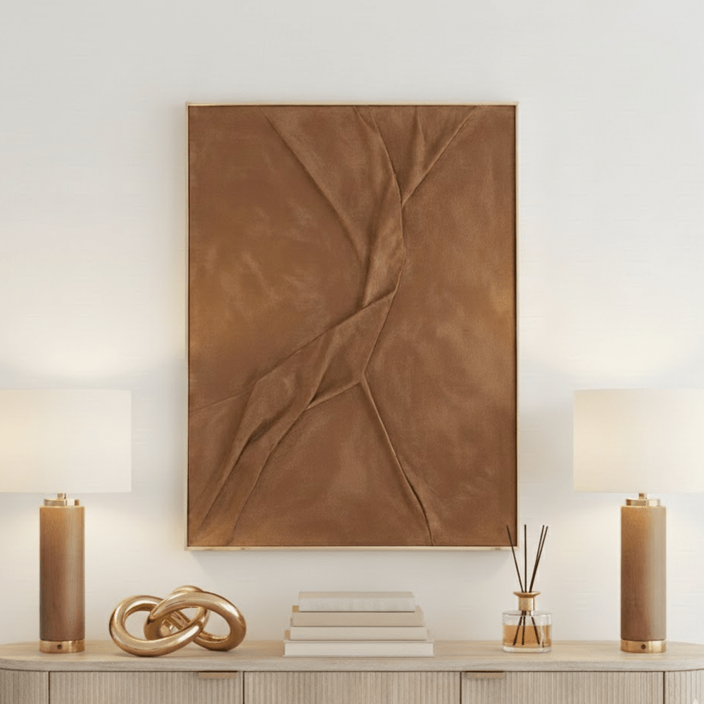 Brisa Terracotta Textured Canvas Wall Art with Wooden Frame Accessories