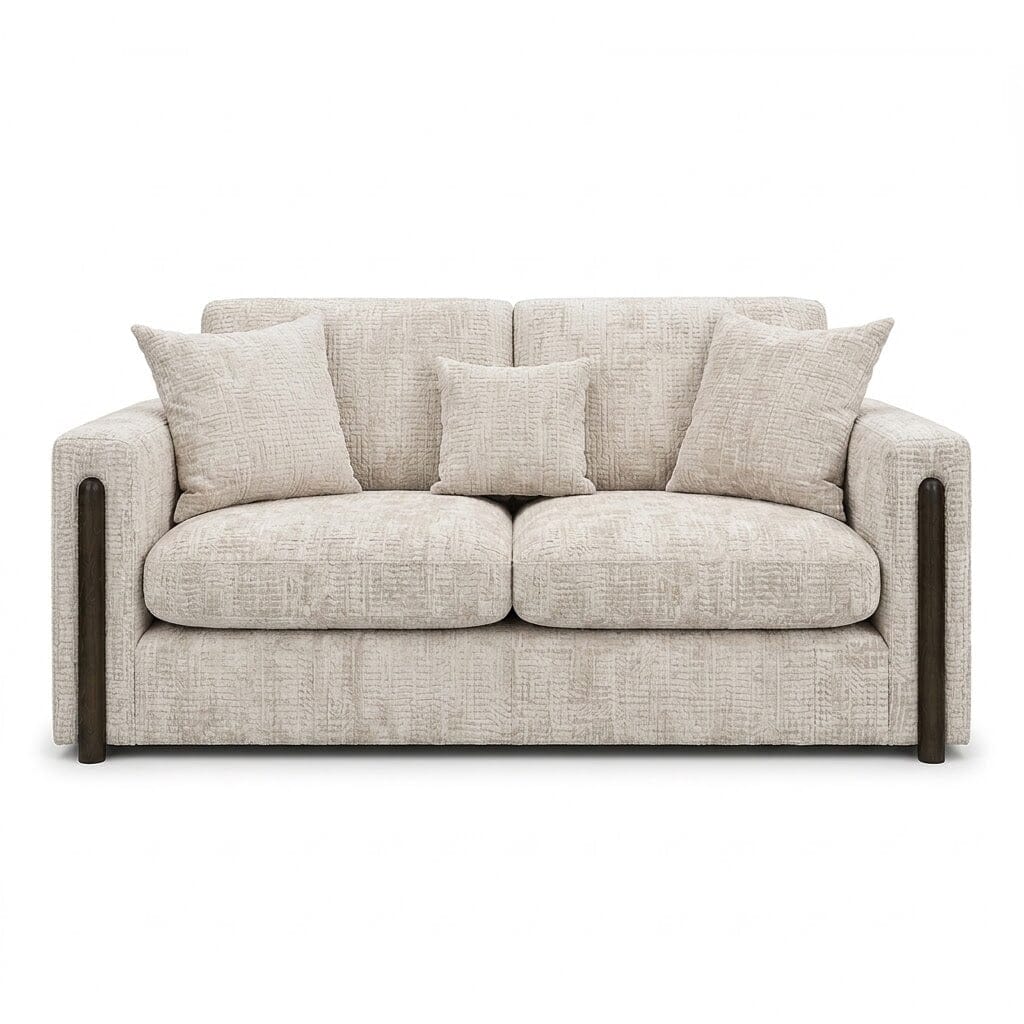 Brooklyn Ivory Textured Chenille Sofa Range with Walnut Leg Detail Sofa 2 Seater