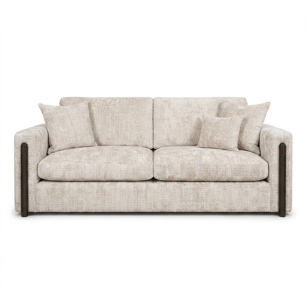 Brooklyn Ivory Textured Chenille Sofa Range with Walnut Leg Detail Sofa 3 Seater