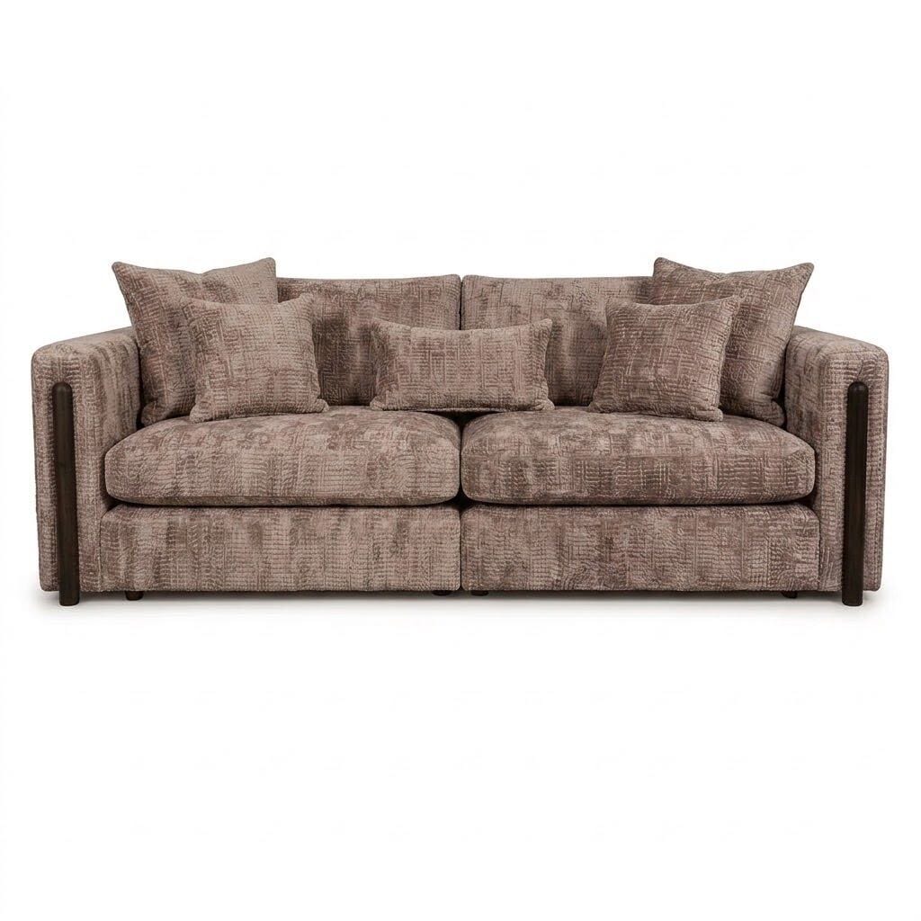 Brooklyn Mink Textured Chenille Sofa Range with Walnut Leg Detail Sofa 4 Seater
