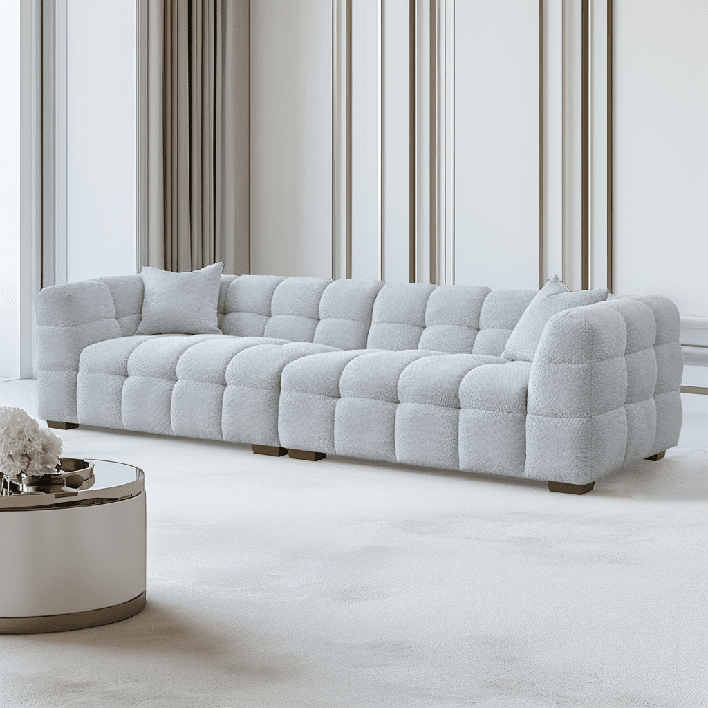 Bubble Tufted Pearl Boucle 4 Seater Sofa Sofa