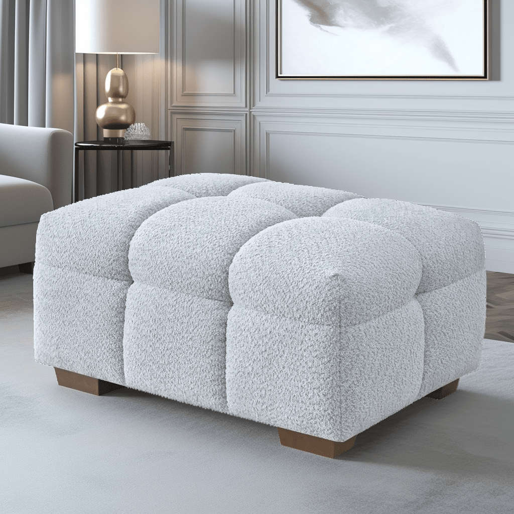 Bubble Tufted Pearl Boucle Footstool Sofa