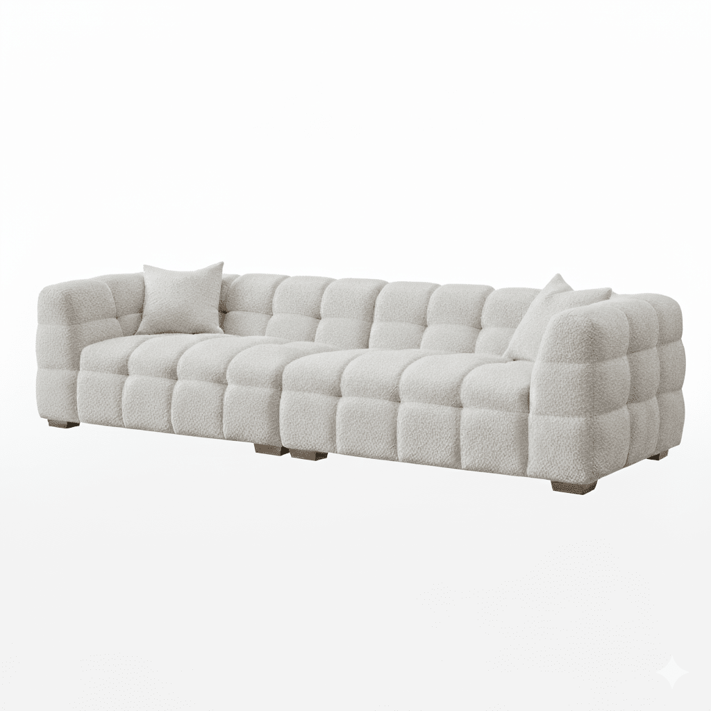 Bubble Tufted Pearl Grey Boucle 4 Seater Sofa Sofa