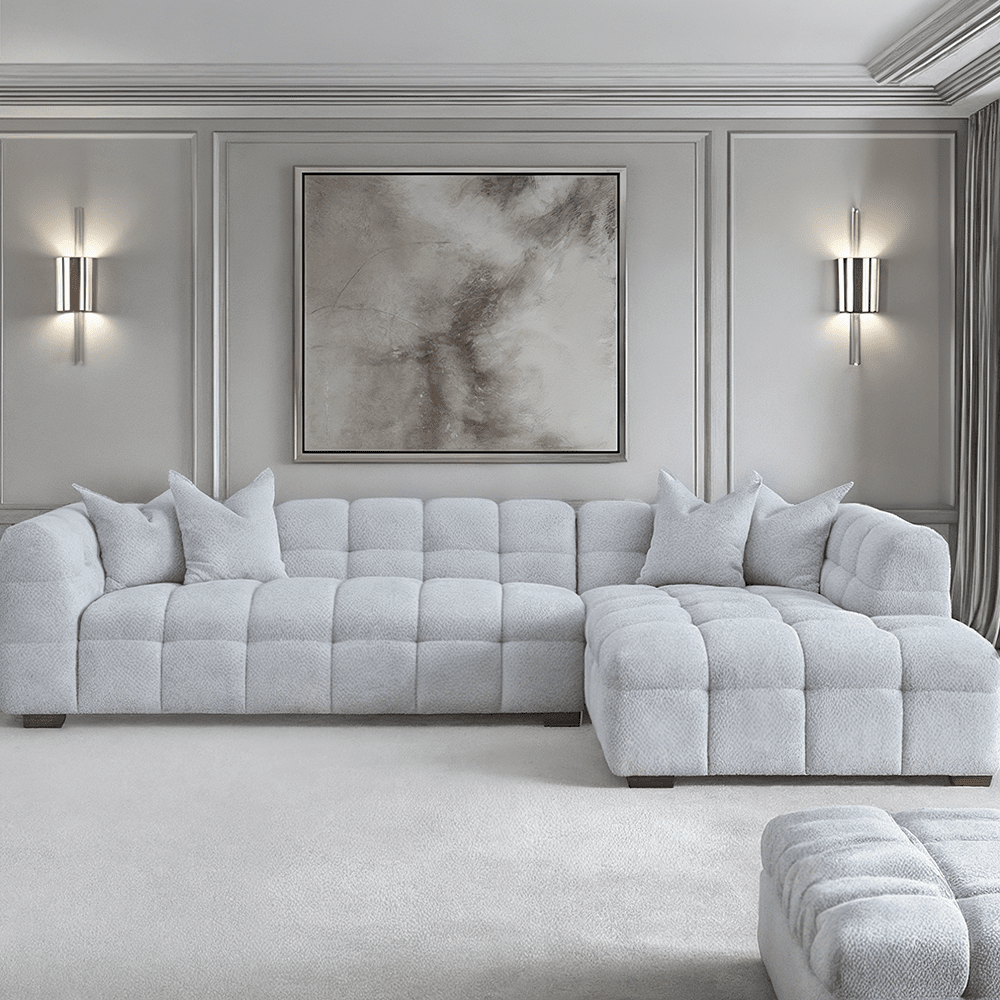 Bubble Tufted Pearl Grey Boucle Chunky Sofa Range