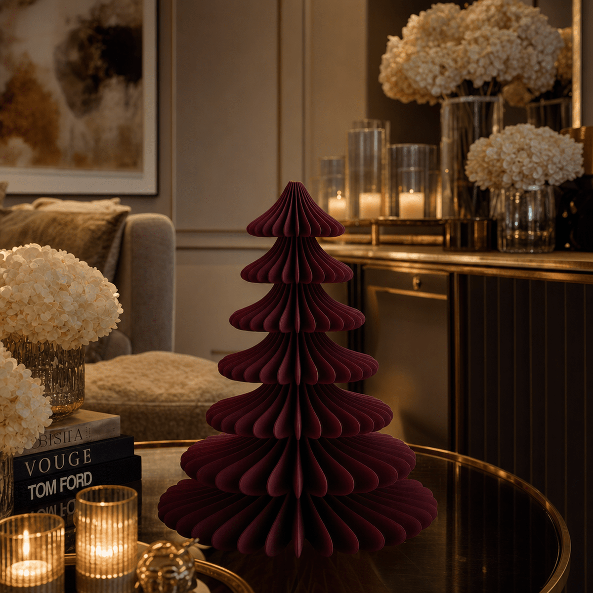 Burgundy Paper Christmas Tree Ornament Accessories
