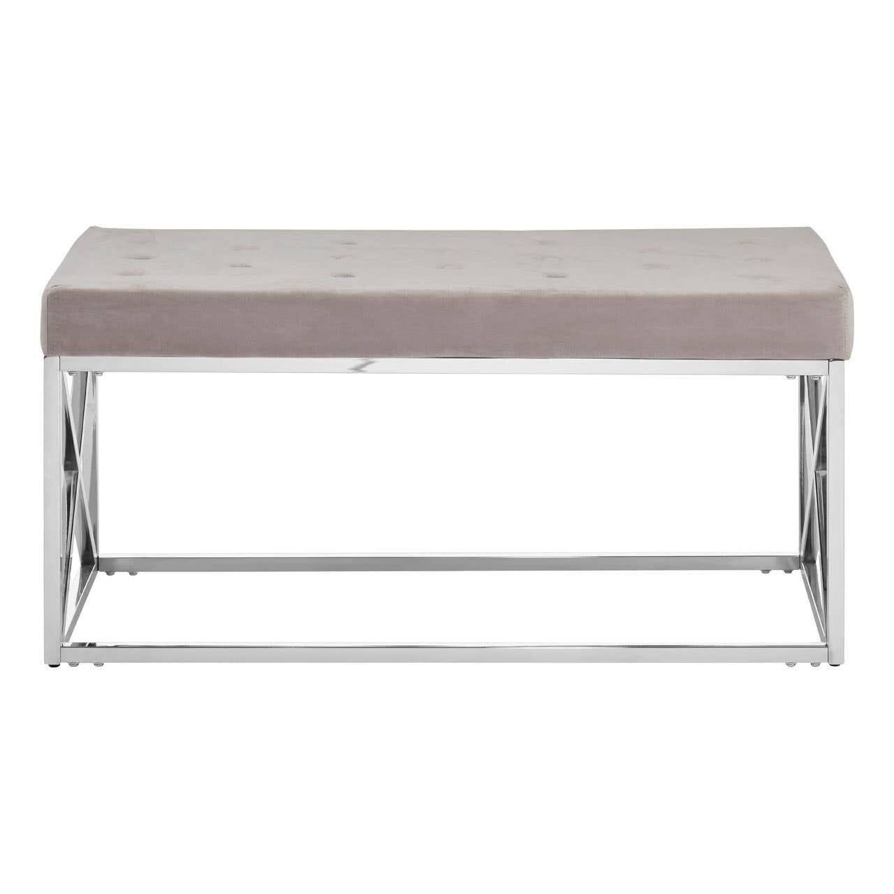 Burnaby Silver & Mink Velvet Tufted Bench Furniture