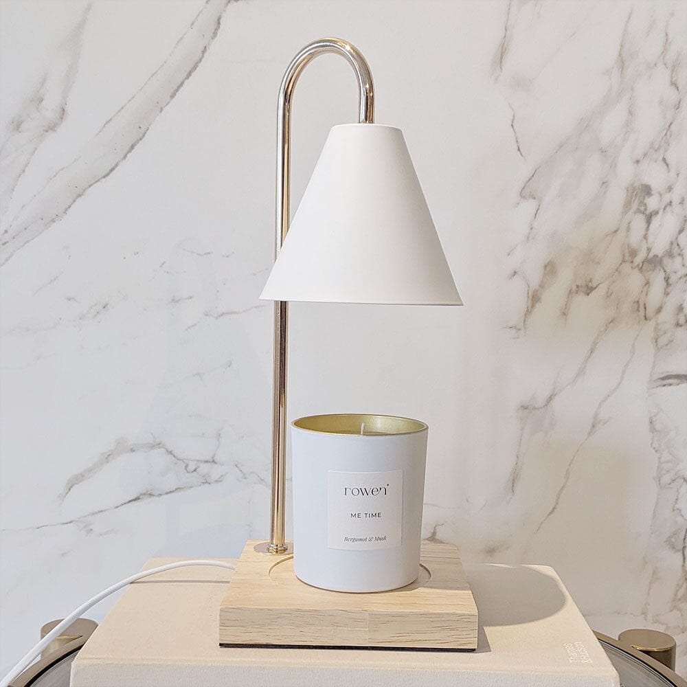 Cali White & Gold Candle Warmer on Wooden Base Fragrance