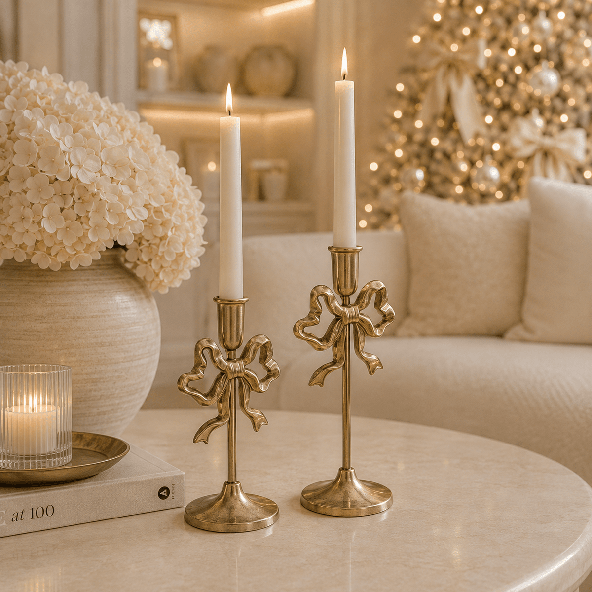 Calla Gold Bow Candlestick Holder - Set of 2 Accessories