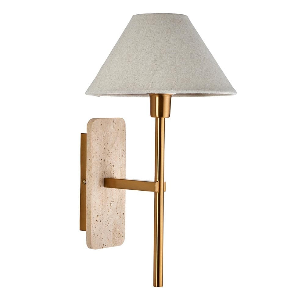 Callie Gold & Travertine Wall Light with Linen Shade Lighting