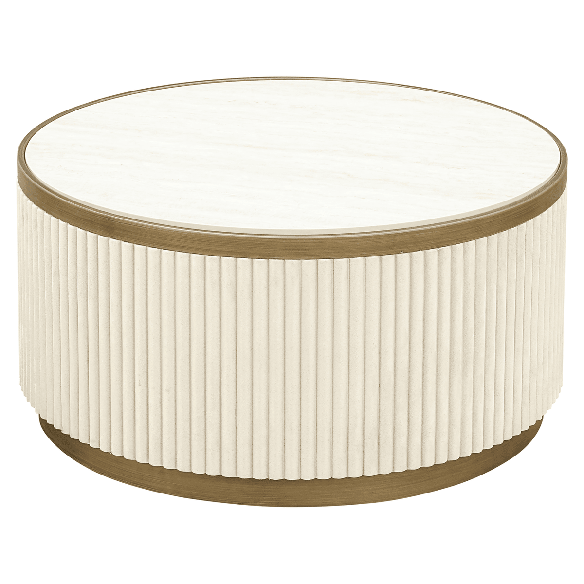 Camille Luxury Cream & Gold Ribbed Nested Coffee Tables with Ceramic Marble Top Furniture