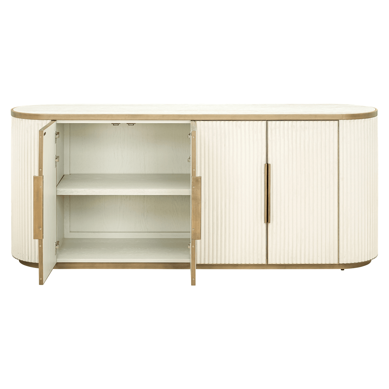 Camille Luxury Cream & Gold Ribbed Oval 4 Door Sideboard with Ceramic Marble Top Furniture
