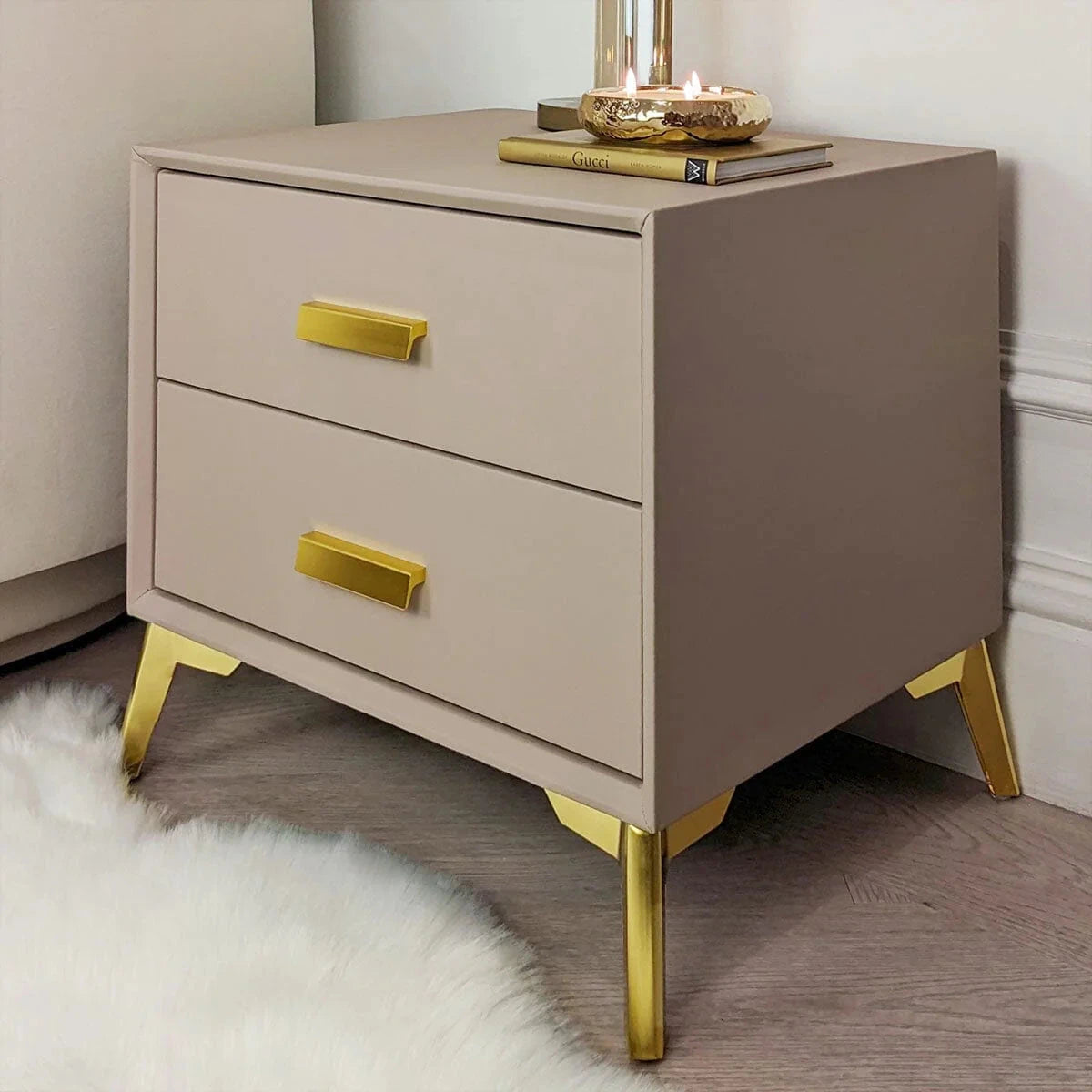 Cara Mink & Gold 2 Drawer Bedside Table Furniture