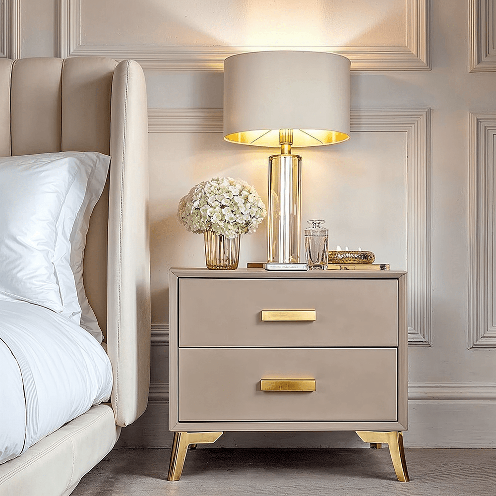 Cara Mink & Gold 2 Drawer Bedside Table Furniture