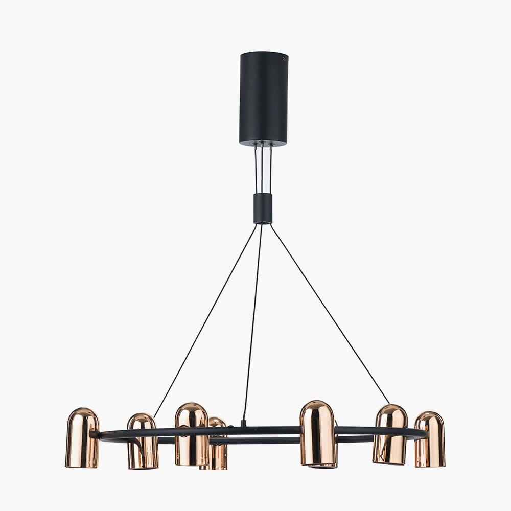 Carrara Black & Rose Gold Round 8 Light LED Pendant Ceiling Light Lighting