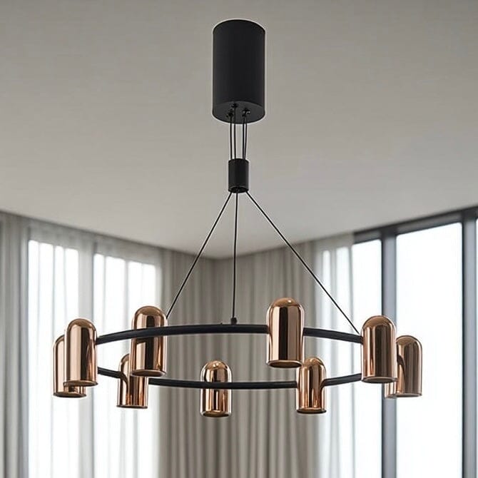 Carrara Black & Rose Gold Round 8 Light LED Pendant Ceiling Light Lighting