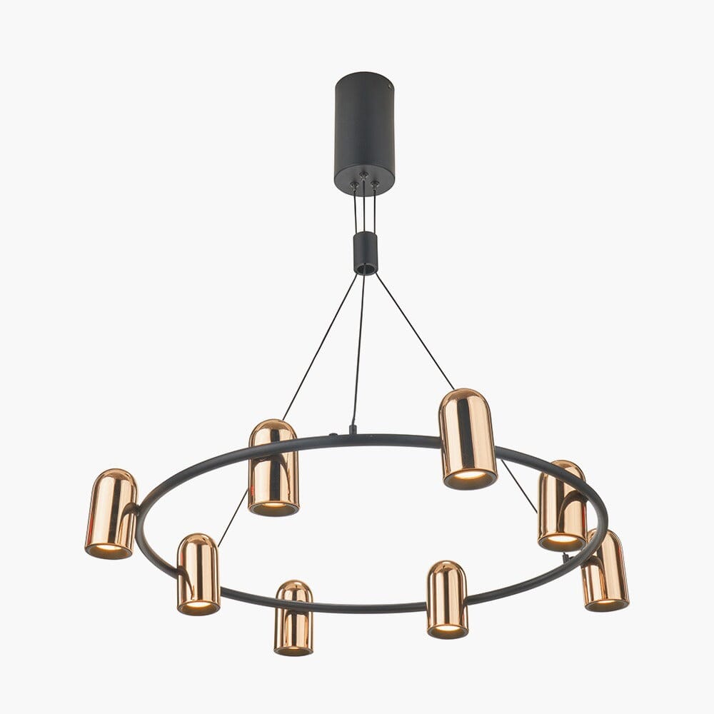 Carrara Black & Rose Gold Round 8 Light LED Pendant Ceiling Light Lighting