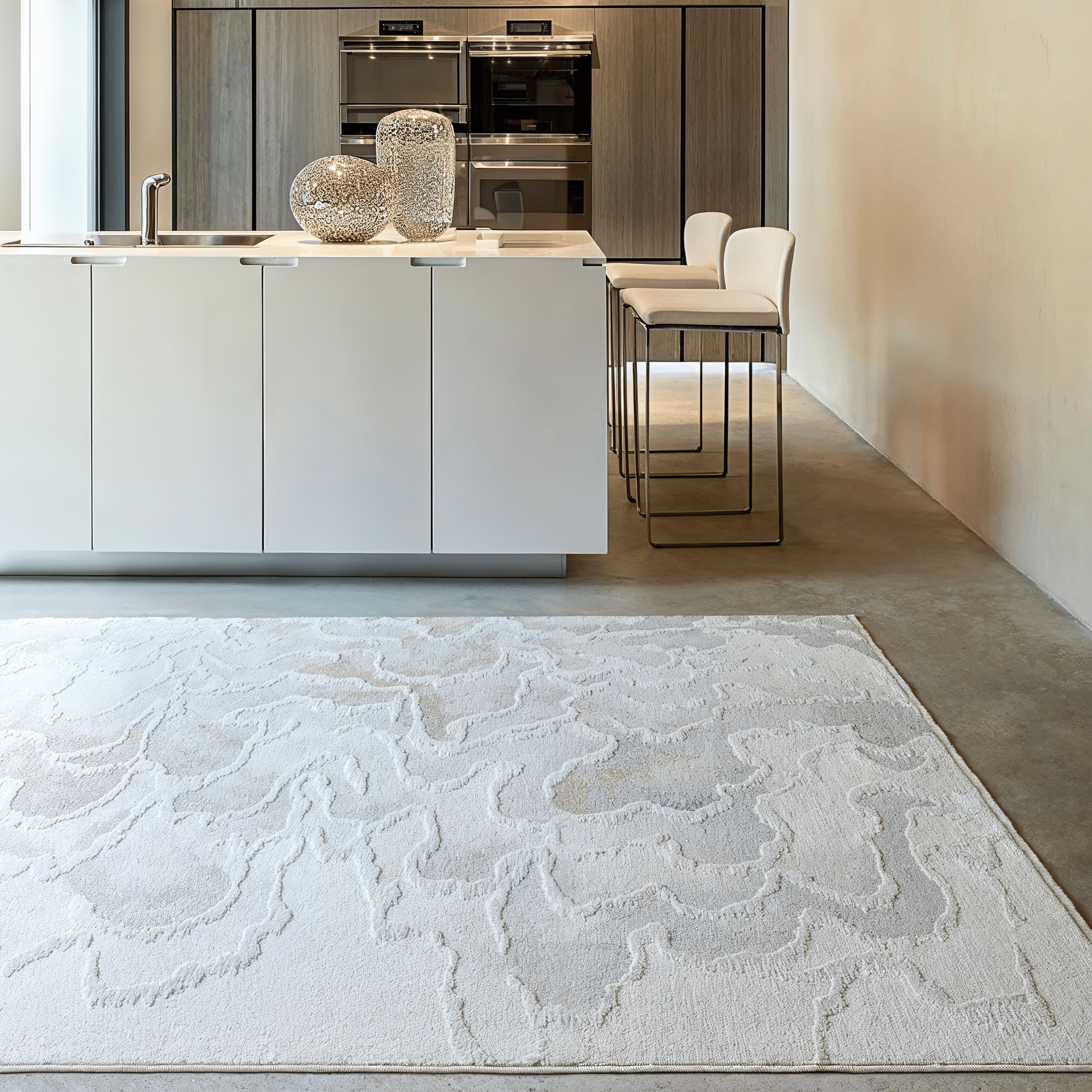 Casablanca Neutral Luxury Metallic Marble Effect Rug