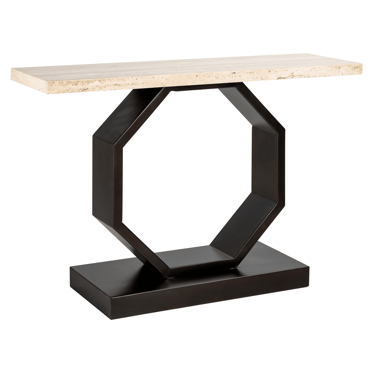Cassiane Travertine Top Console Table with Black Base Furniture