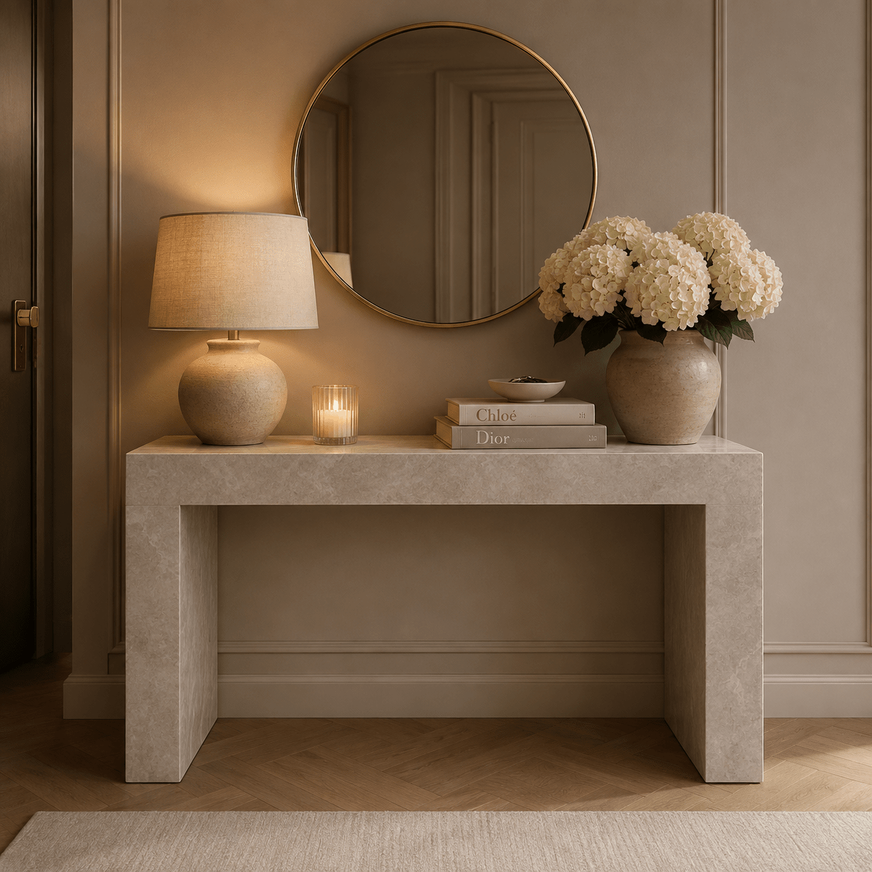 Celeste Neutral Marble Effect Desk / Dressing Table Furniture
