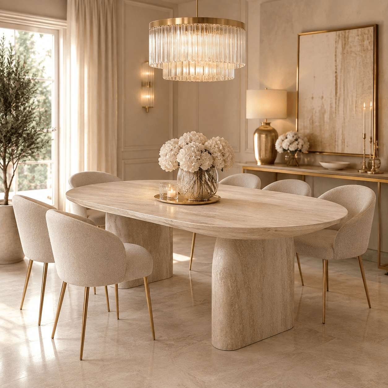 Celeste Oval Neutral Marble Effect Dining Table Furniture