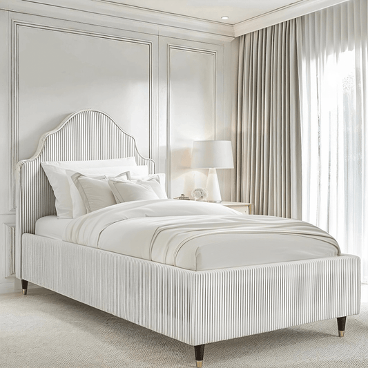 Charleston Grey Striped Luxury Curved Single Bed Beds and Headboards