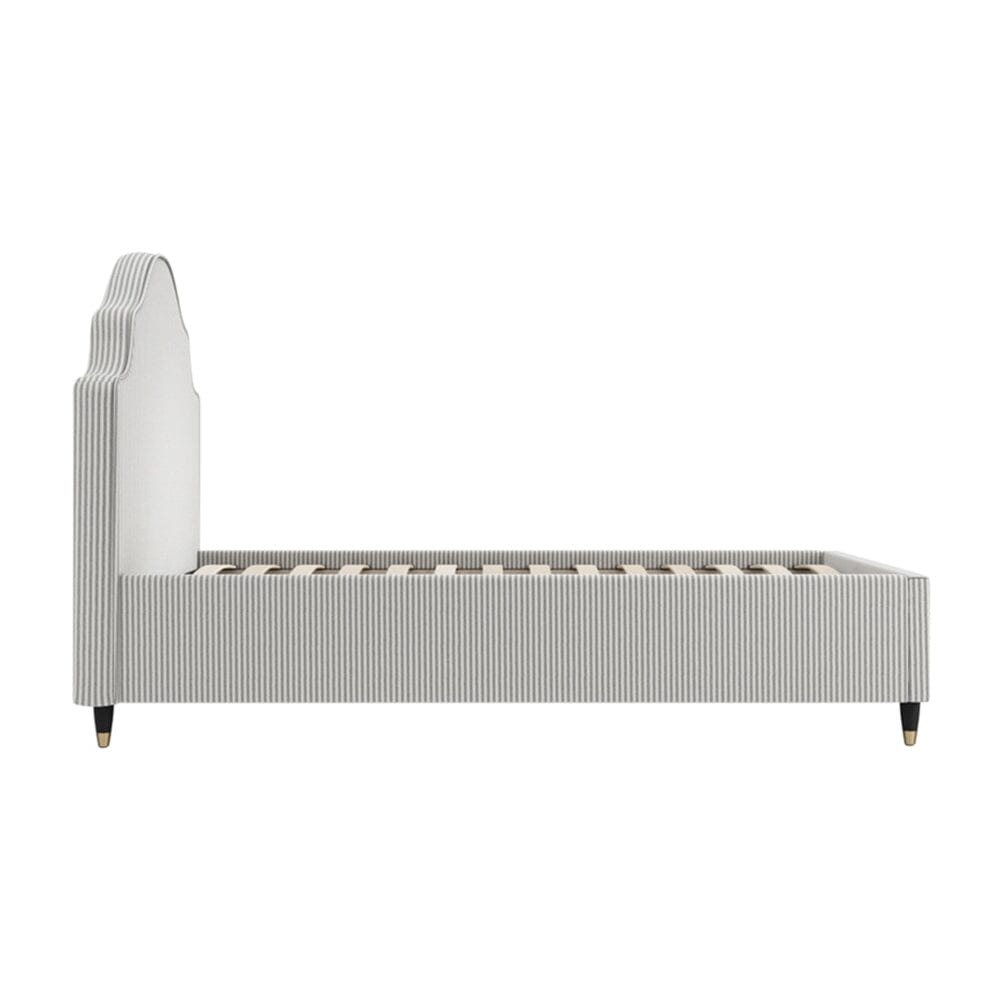 Charleston Grey Striped Luxury Curved Single Bed Beds and Headboards