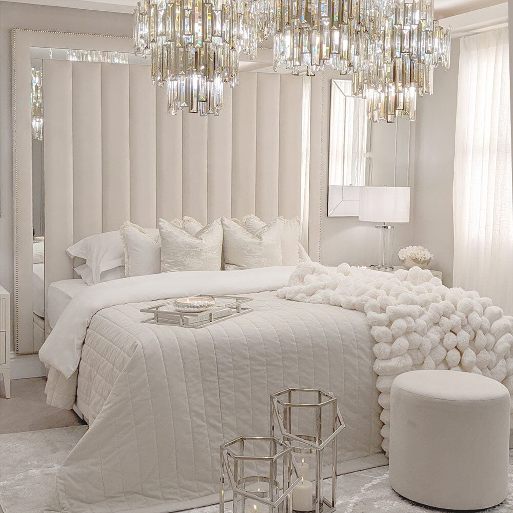 Chelsea Cream Mirrored Studded Premium Channelled Headboard Beds and Headboards