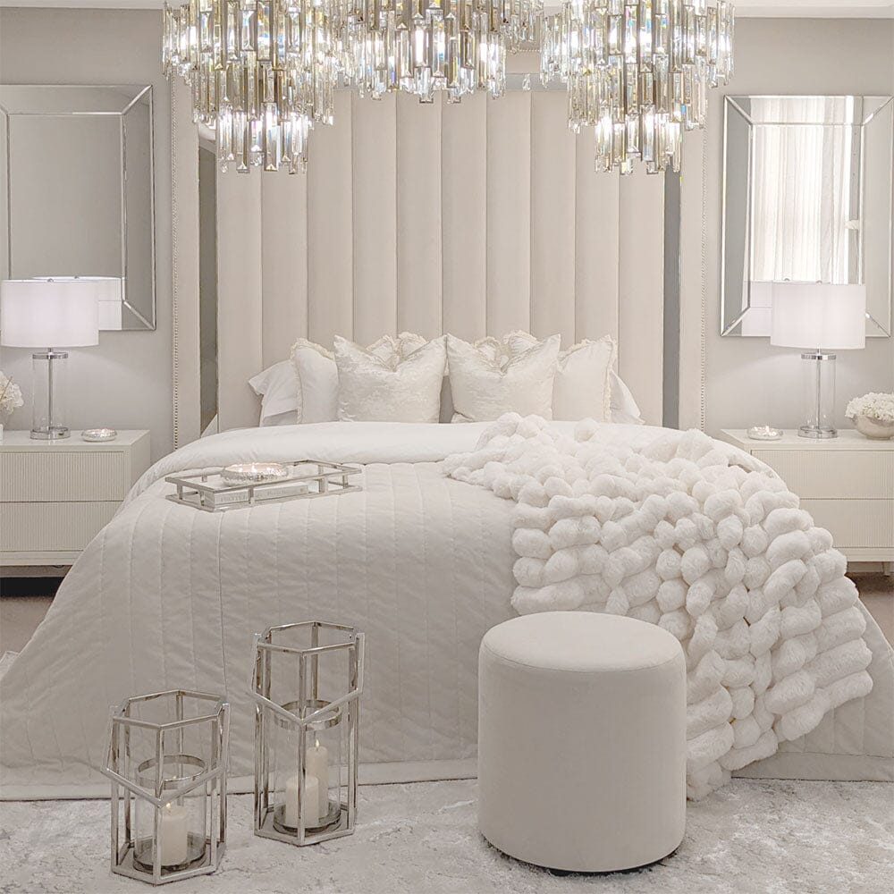 Chelsea Cream Mirrored Studded Premium Channelled Headboard Beds and Headboards