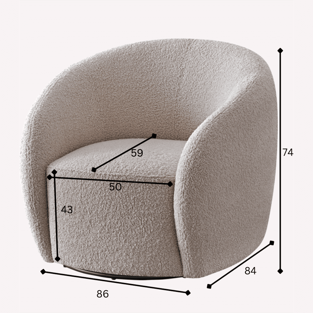 Chloe Curved Taupe Teddy Boucle Swivel Chair Sofa