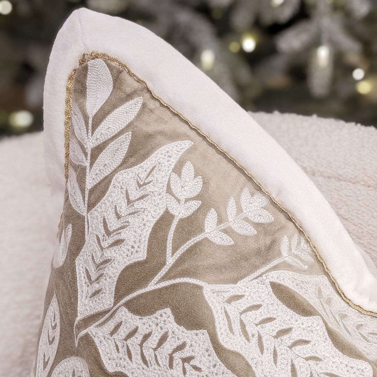 Christmas Warmest Wishes Beige & Cream Feather Filled Cushion - 50x50cm Textiles