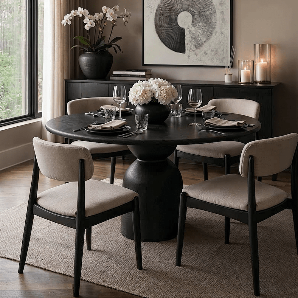 Cleaver Black Wooden Round Dining Table Furniture