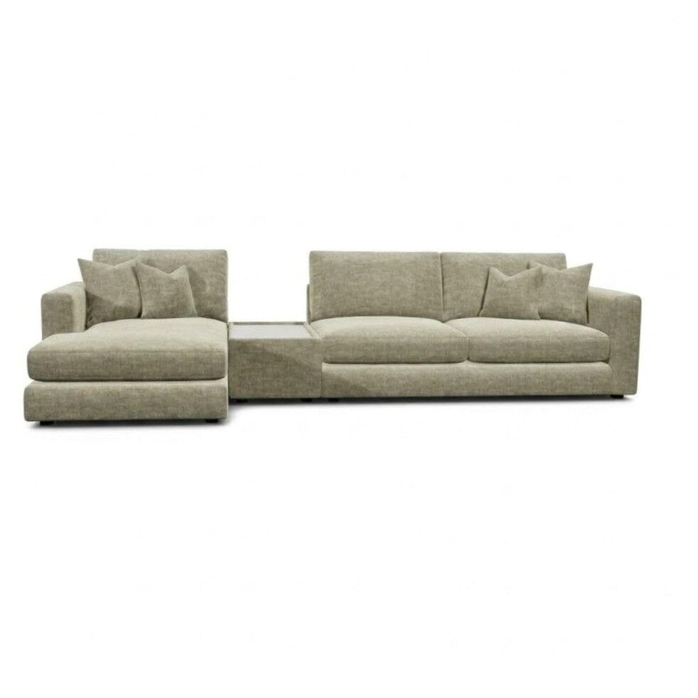 Cleo Luxe Chenille Oyster Sofa Range Sofa Large Chaise End Left Hand Facing, with Coffee Console