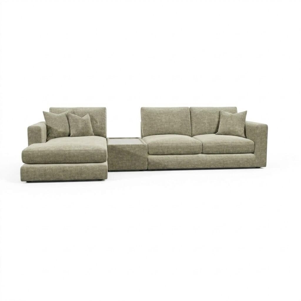 Cleo Luxe Chenille Oyster Sofa Range Sofa Small Chaise End Left Hand Facing, with Coffee Console