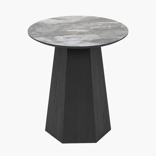 Collins Dark Brown Wooden Side Table with Marble Effect Top Furniture