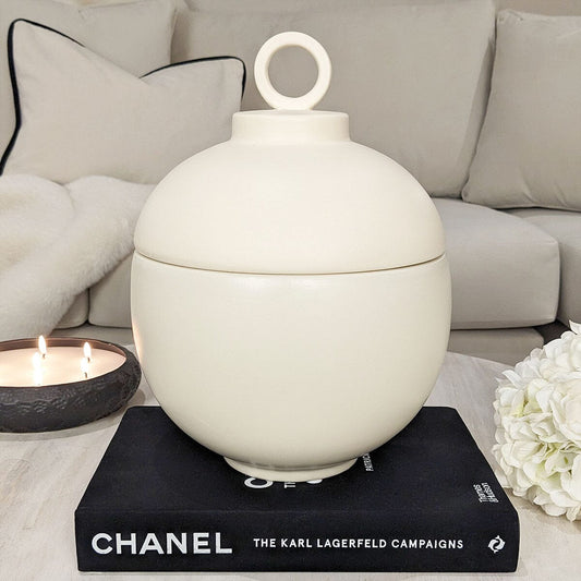 Colton Large Cream Ceramic Lidded Decorative Jar Accessories